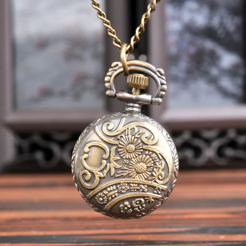 شكل دائري العنكبوت أجوف نحت شبكة الساعات مع سلسلة قلادة ، لون برونزي ساعة جيب ، الرجعية ، موضة جديدة #2