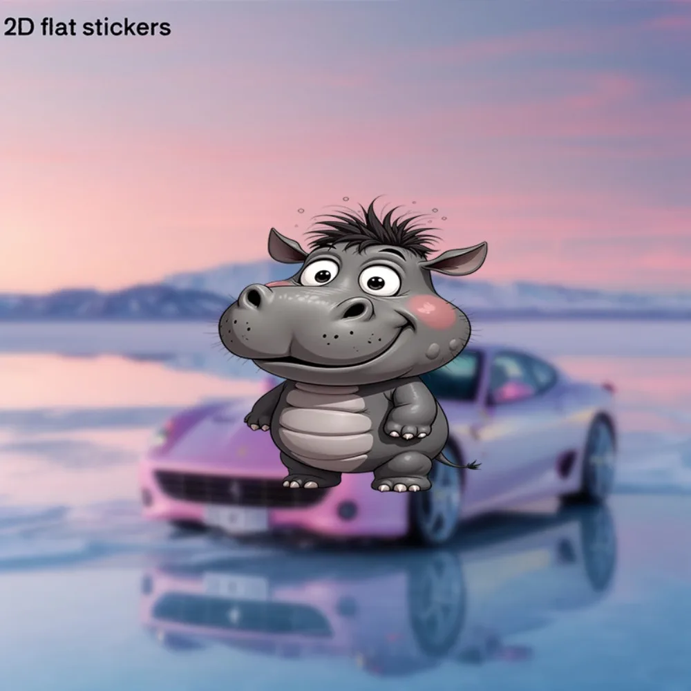 

Vehicle Decals Showcasing an Adorable Cartoon Hippopotamus Design Ideal for Cars Bikes Laptops Water Bottles Fridges And