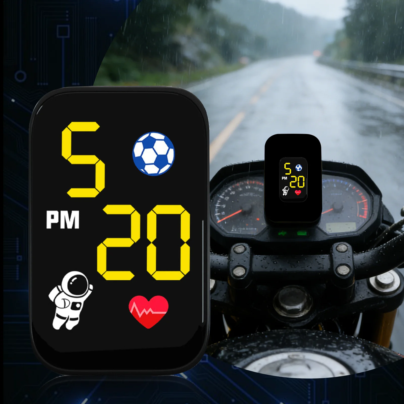 Relógio digital para motocicleta, à prova d'água, com montagem no painel, display iluminado por LED para motocicleta, ciclismo, uso diário urbano