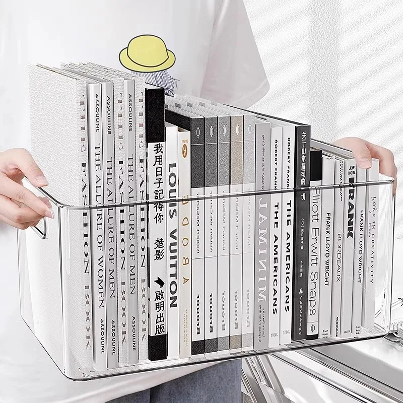 Acrylic Transparent Anti slip bottom Stationery Book Storage Rack Comfortable Grip Desktop Storage Box Thick Office File Basket