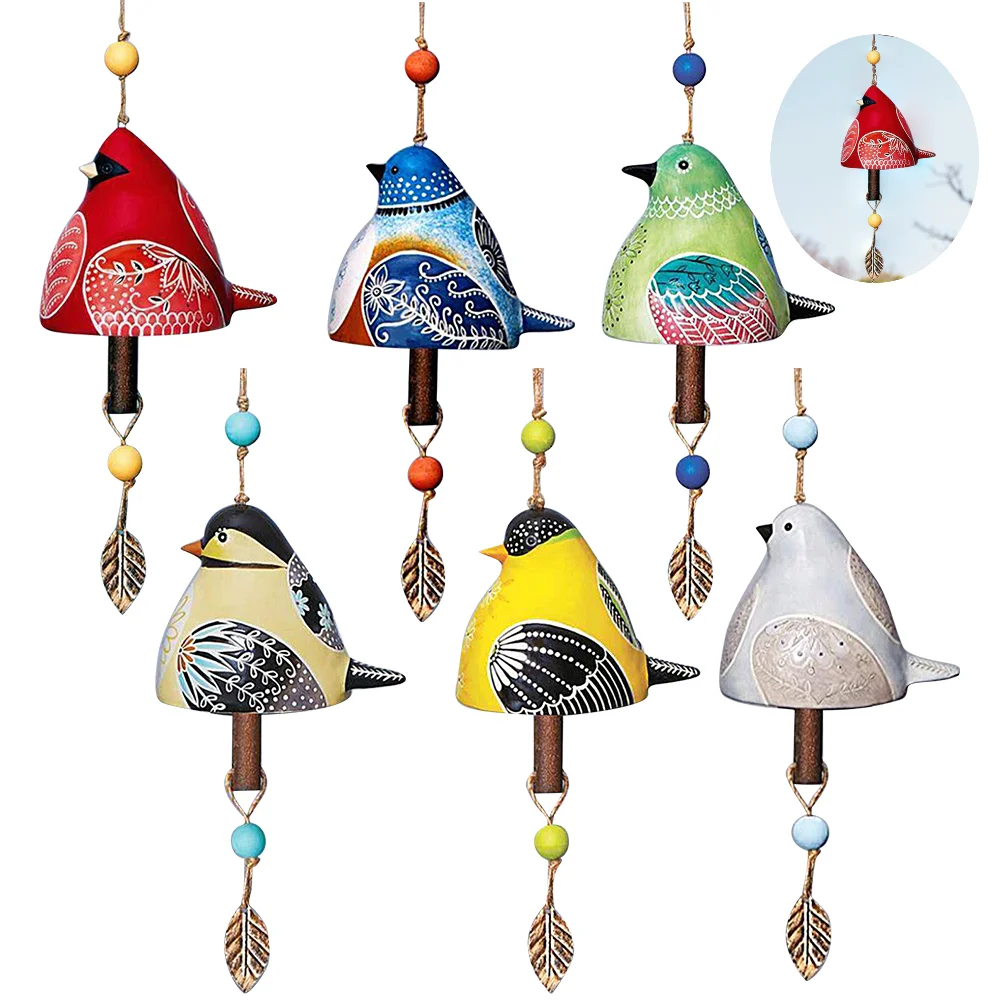 Cute Bird Bell Chimes Bird Bell Wind Chimes Hanging Rustic Wind Chime for Wall Window Door Garden Decoration Bird Pendant