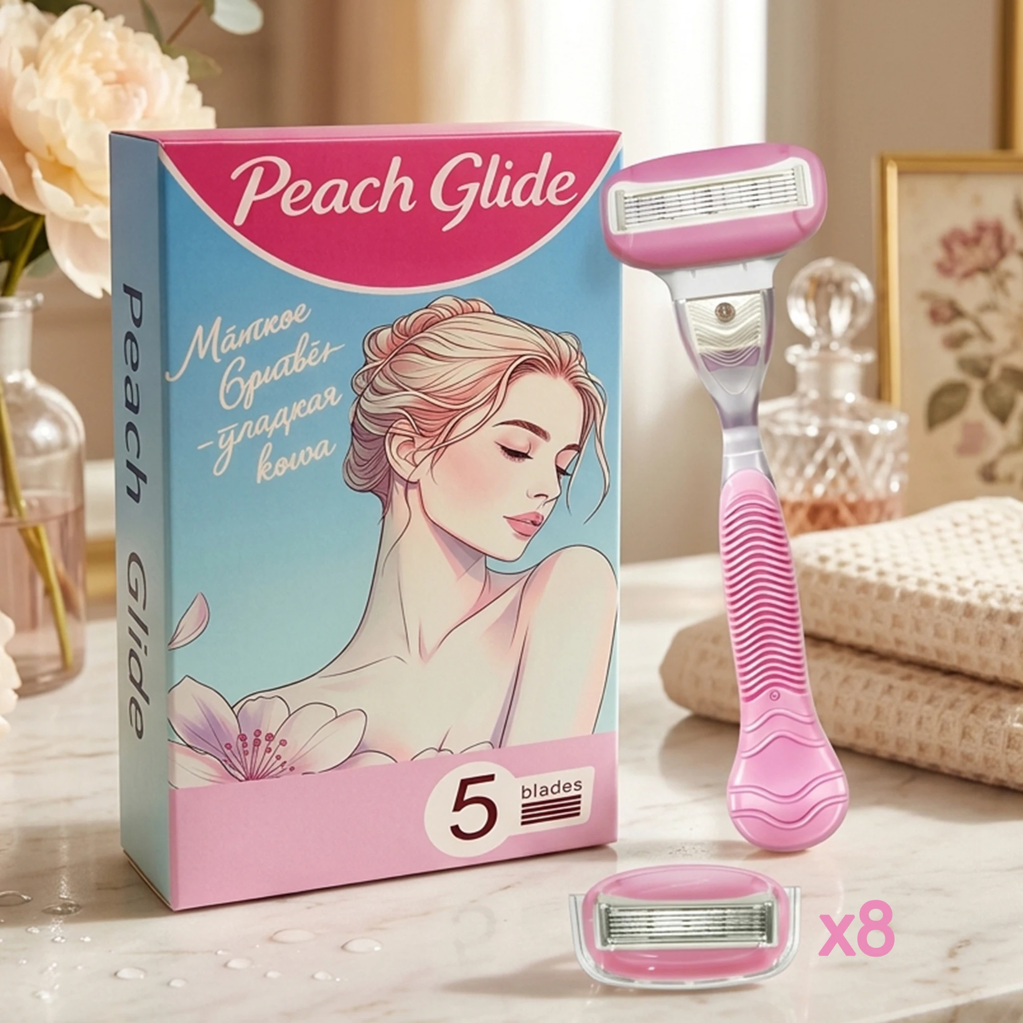 Women's 5-Blade Manual Razor with Aloe Lubricating Strip, Non-Slip Handle Shaver for Legs Armpits Bikini, Smooth Shave