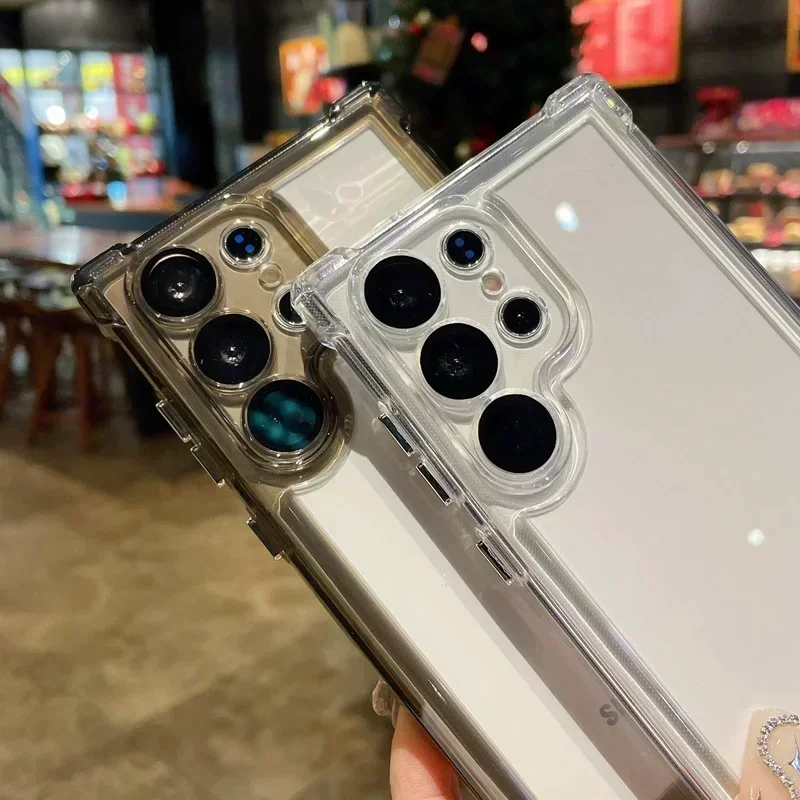 Роскошный прозрачный чехол для Samsung Galaxy S24 S23 S22 Ultra Plus S23 FE, мягкий защитный чехол-бампер для камеры, прозрачный жесткий акриловый чехол