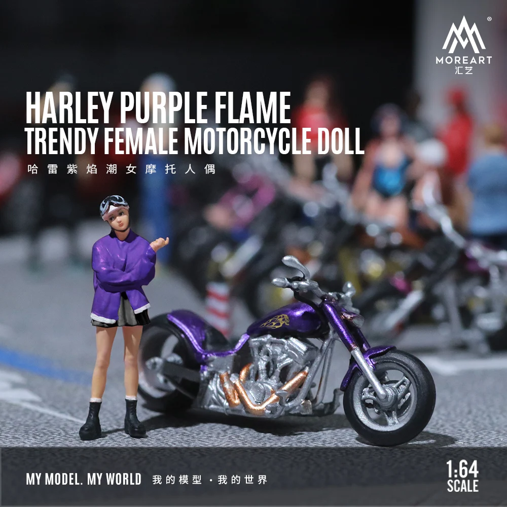 

Pre-order *TimeMicro+MoreArt 1:64 Harley Purple Flame Hipster Ladies Motorcycle Action Figure Set - shipping in December