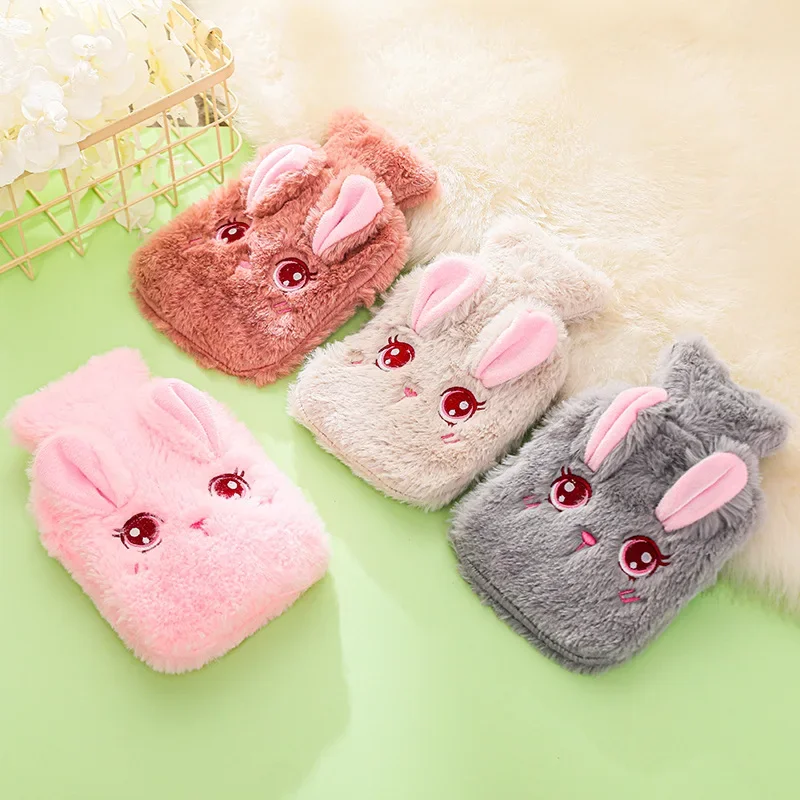 

New water filled plush hot water bag winter cute rabbit fluff warm hand treasure