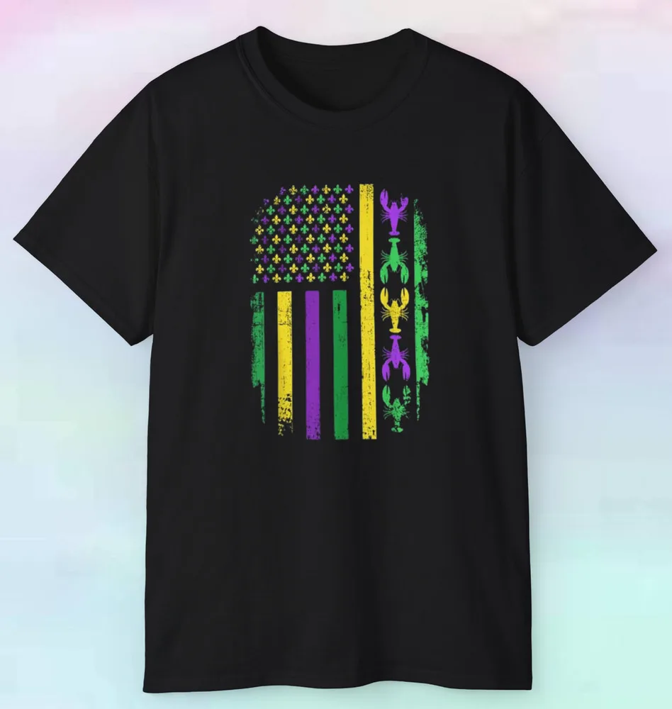 Mardi Gras USA Flag Party New Orleans Drinking Colorful For Men Clothing Women Tees Y2K Tops Unisex Summer Short Sleeve