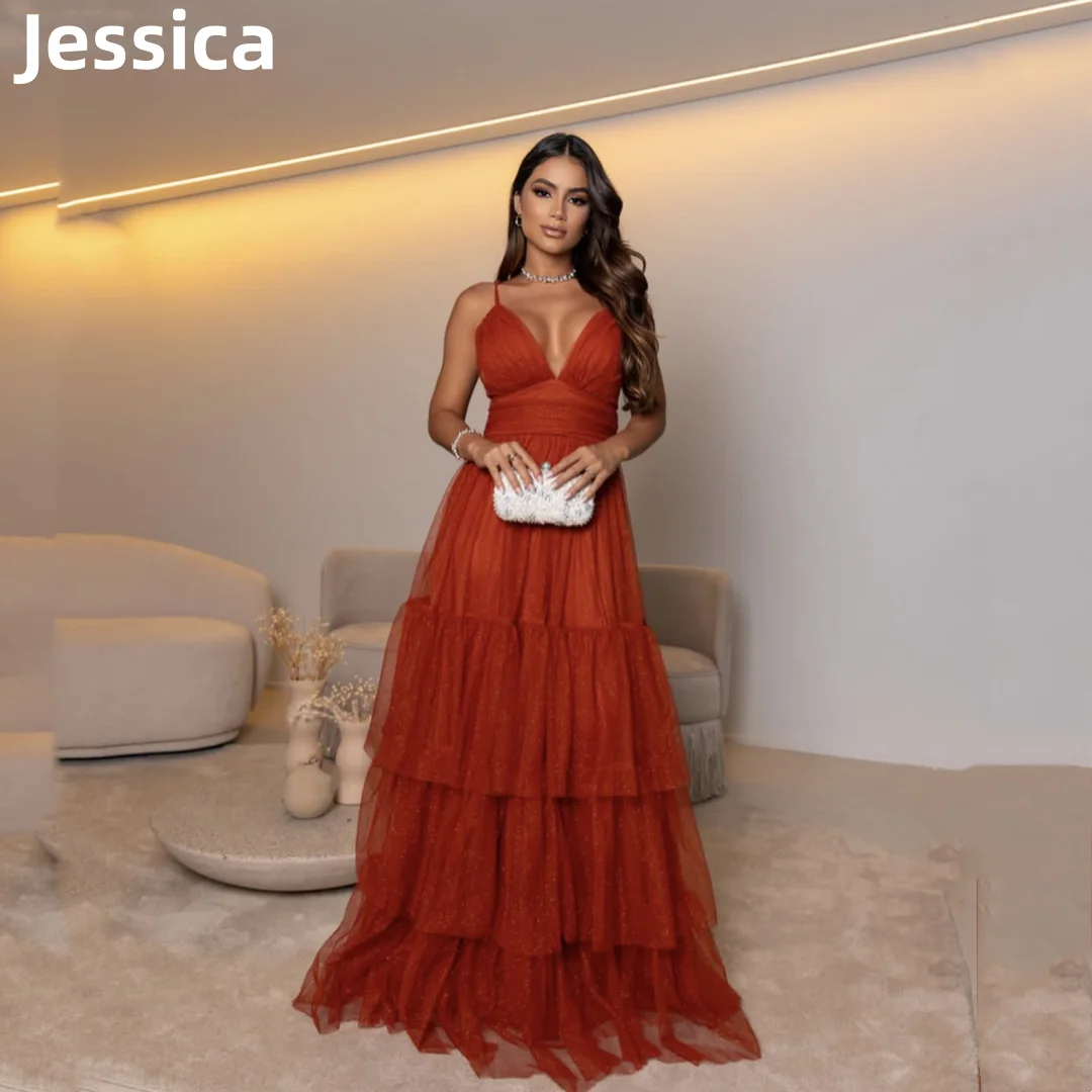 Jessica Orange Prom Dress Spaghetti Straps Tulle Evening Dresses Prom Dresses Elegant Lady Dinner Party Dresses Wedding Dress