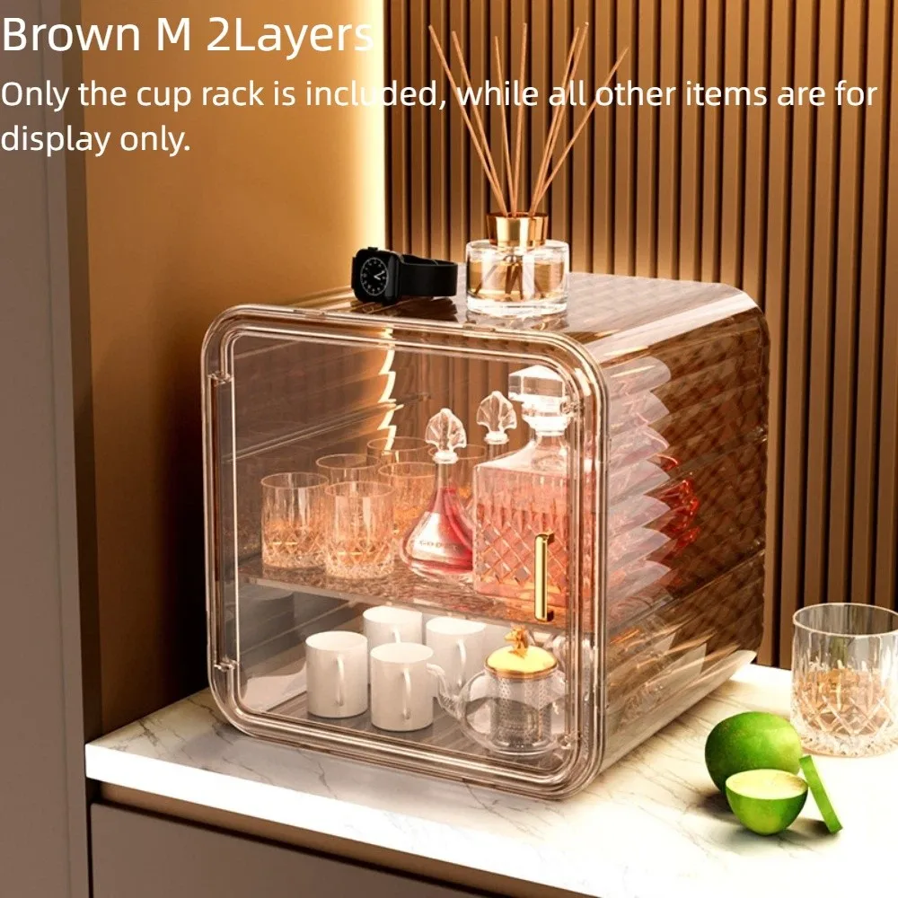 透明防塵スキンケアキャビネット多機能多層キッチン食器棚ディッシュラック積み重ね可能なティーセット収納ボックス