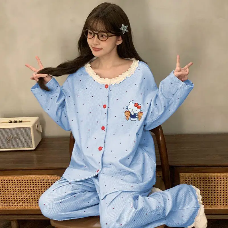 

Sanrio Cute Pajamas Hello Kitty Pajamas Sweet Style Female Spring Autumn New Long Sleeves Trousers Leisure Loose Home Clothin
