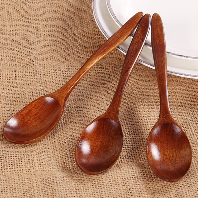 

18cm Wood Spoon Bamboo Cooking Utensil Coffee Kitchen Teaspoon Tablew.