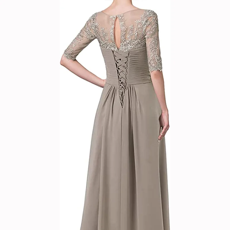 Half Sleeves Mother Of The Bride Dresses Beaded Lace Prom Dress Chiffon Groom Mother Evening Dress