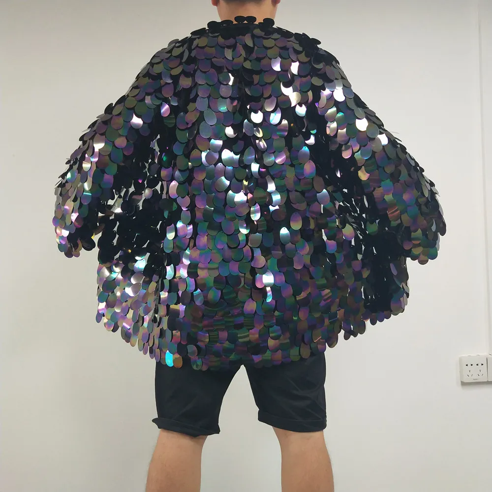 Shiny Sequin Mesh Coat Male Women Stage Performance Costume Club Party Show Sequined Overcoat Rave Outfit Hip Hop Dance Clothes