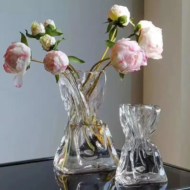 Living room desktop irregular glass vase, hydroponic flower decorations