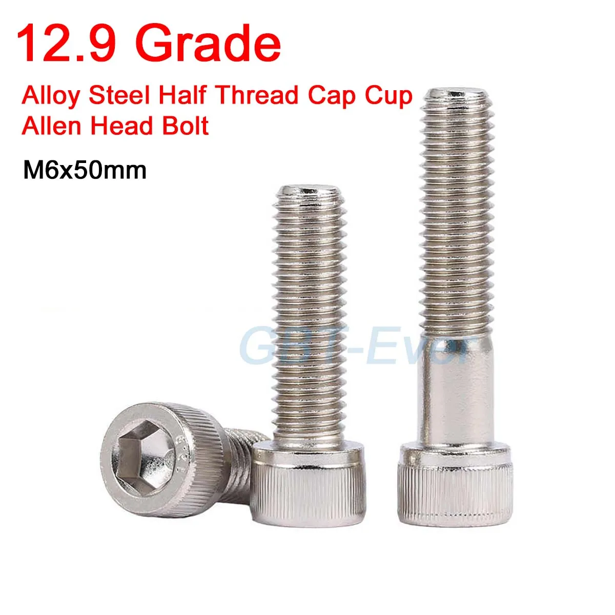 

10Pcs M6x50mm 12.9 Grade Alloy Steel Half Thread Cap Cup Allen Head Bolt Hex Hexagon Socket Screw Nickel-plated Length=50mm
