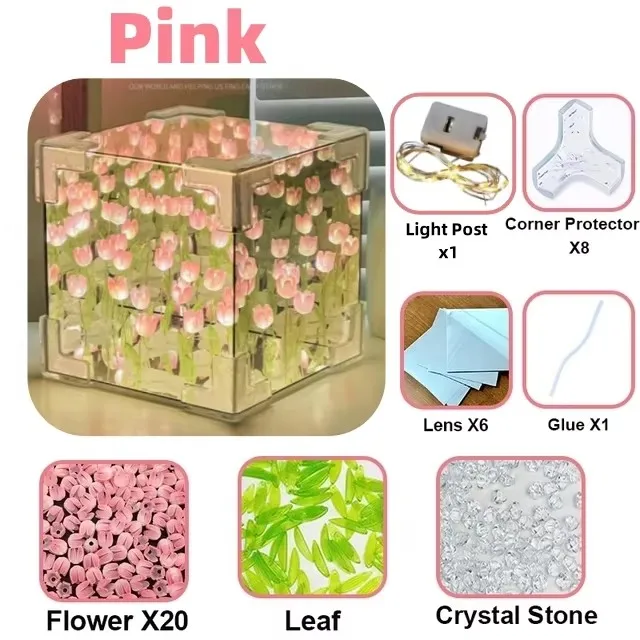 Creative Diy Tulip Flower Sea Cube Three-Dimensional Small Night Lamp Material Package for Girlfriend Couple Girlfriend Gift NEW