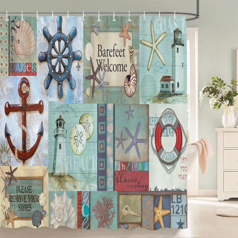 

1 pc Cartoon ocean patterned polyester shower curtain waterproof fabric, partition bathroom curtain for,decoration bath curtain