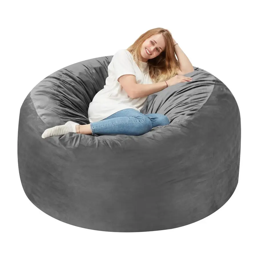 

3FT Bean Bag Chair 3 Bean Bags with Memory Foam Filled, Large Beanbag Chairs Soft Sofa with Dutch Velvet CoverGrey
