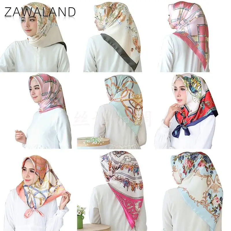 Zawaland 90Cm Satin Print Large Square Fashion Simulation Silk Scarf Casual Multi-Functional Scarf Shawl Women Fashion headdress