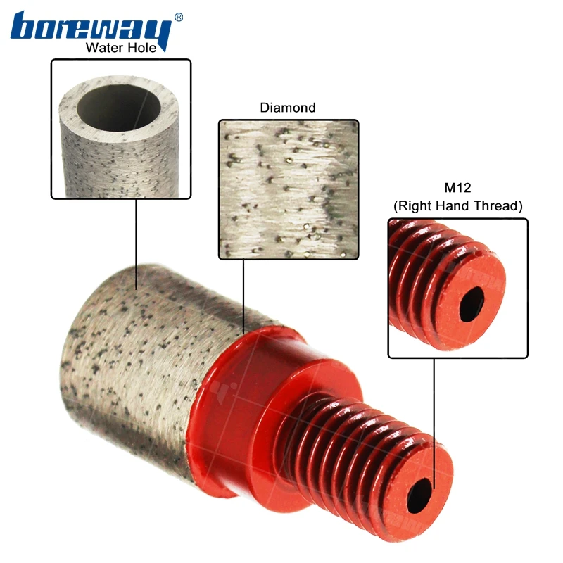 Boreway 1PC D20 Diamond Screw Drill Bit M12 Thread Finger Bit For CNC Machine Wizard Bits Milling Cutter For Grante Marble Stone