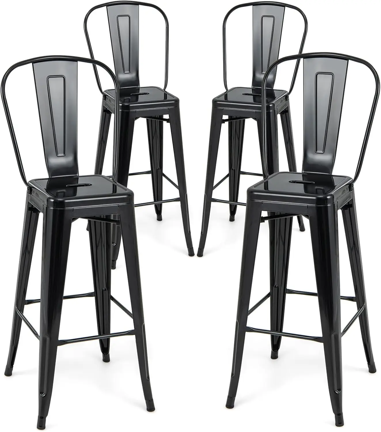 

Giantex Metal Bar Stools Set of 4, 30" Bar Height Modern Industrial Barstools w/Removable Bucket Back & Footrest, High Back