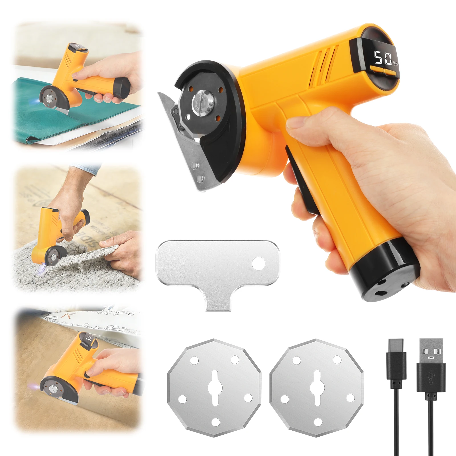 High Cutting Performance Cordless Electric Scissor Safety Protection Rechargeable Cardboard Box Cutter Lightweight Power Rotary