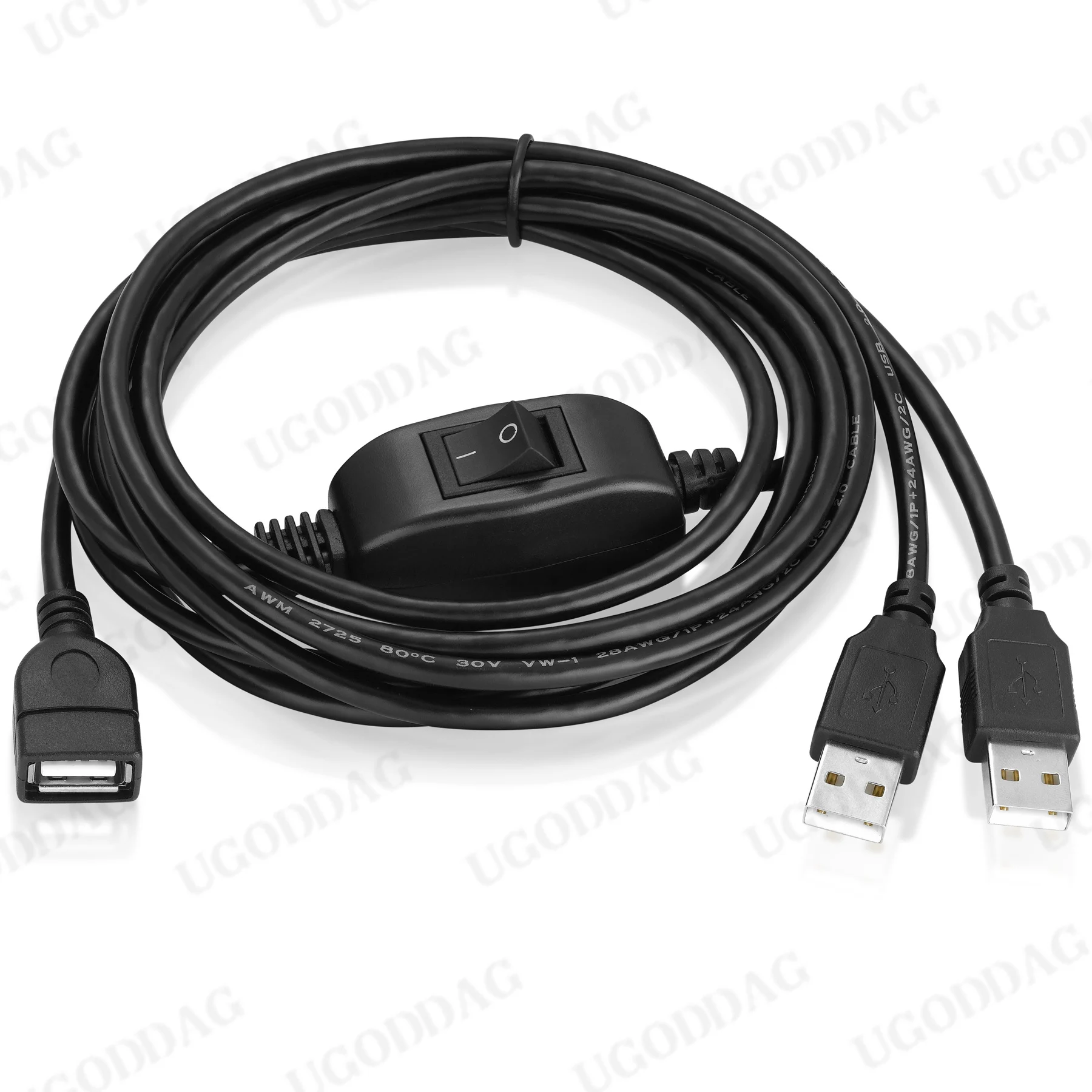 2m USB Spliter 2.0 Type A Female to Dual USB 2.0 Type A Male With Switch Y Splitter Data Cable Foil+Braided Shielded For Printer