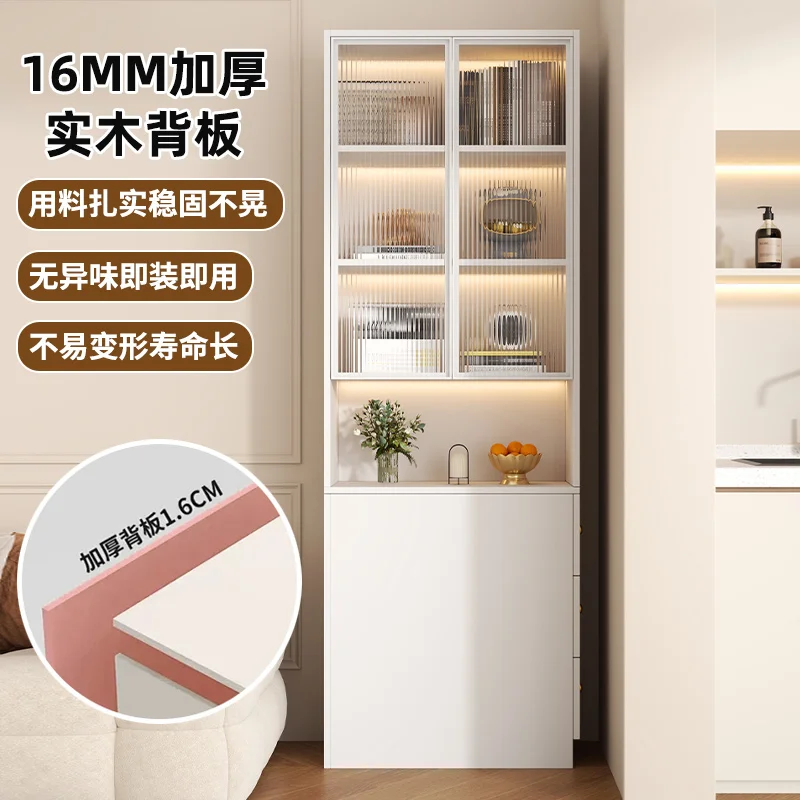 #Solid wood bookcase, living room corner locker, side pull crack cabinet against the wall, cream wind narrow cabinet, sofa side