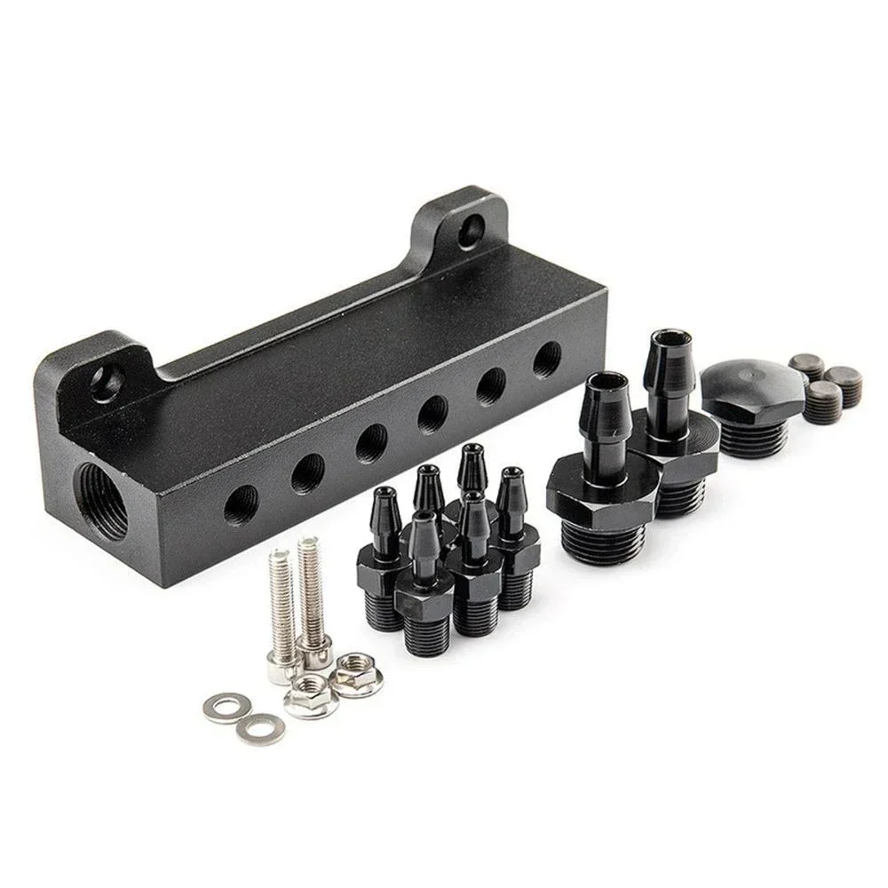 Vacuum Intake Manifold Kit 6 Ports 1/8 NPT Turbocharged Intake Manifold Black Universal Modification