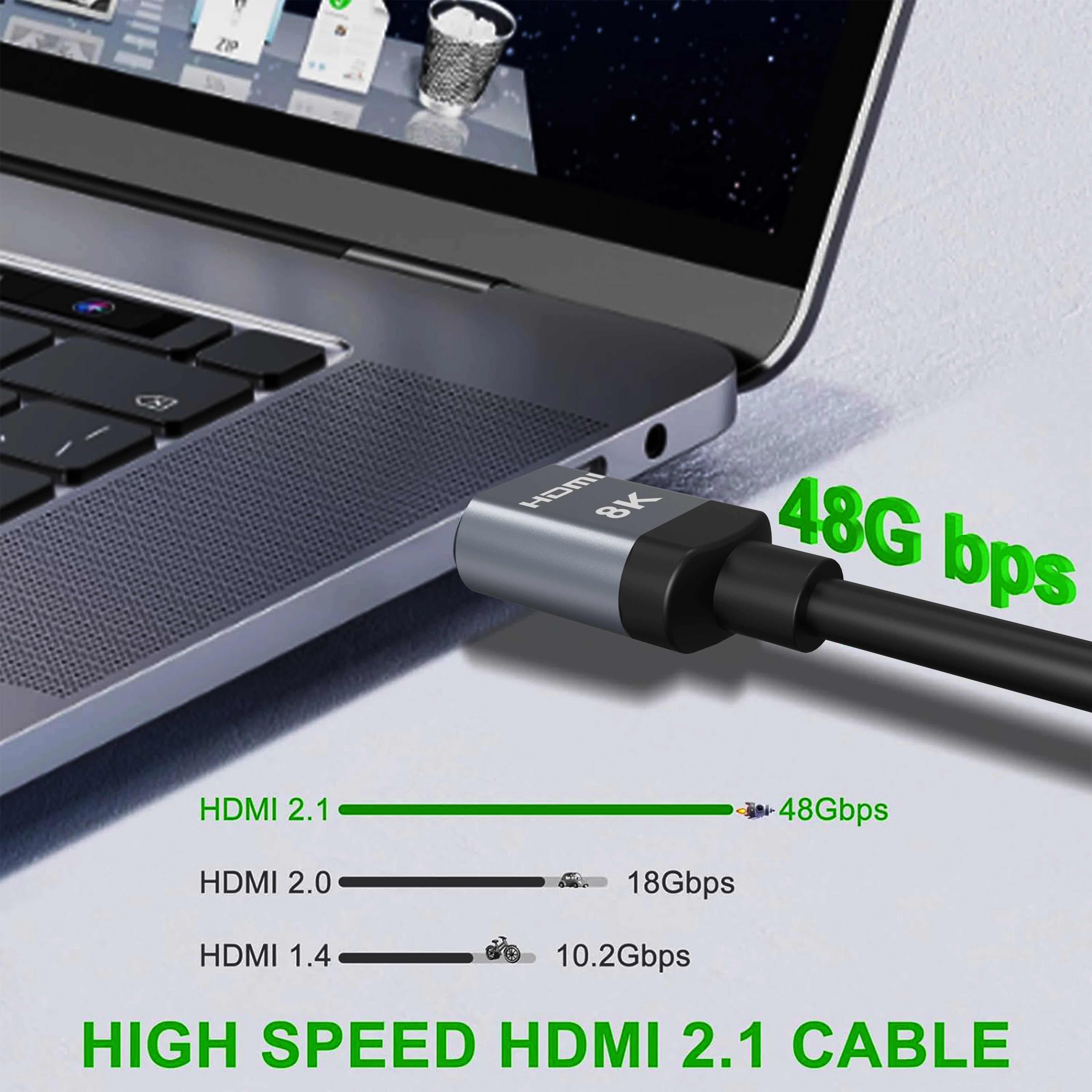 8K HDMI 2.1 Cable 48Gbps Ultra High Speed Braided Cord 8K60 4K120 144Hz eARC 3D HDR10 Compatible with Roku TV/PS5/HDTV/Blu-ray