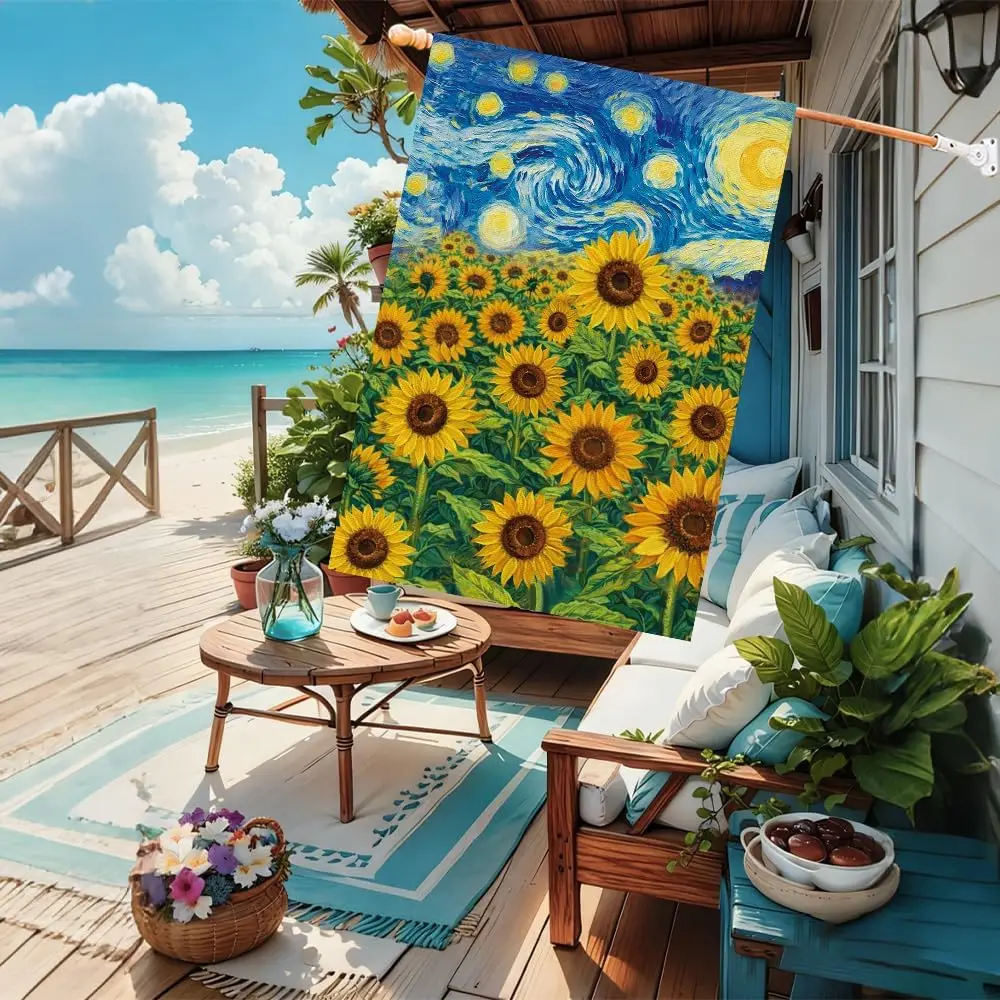 Baccessor Spring Summer Sunflowers Garden Flag 28x40 Inch Double Sided Burlap,Starry Night Flower Large Flag Seasonal Farmho PPM