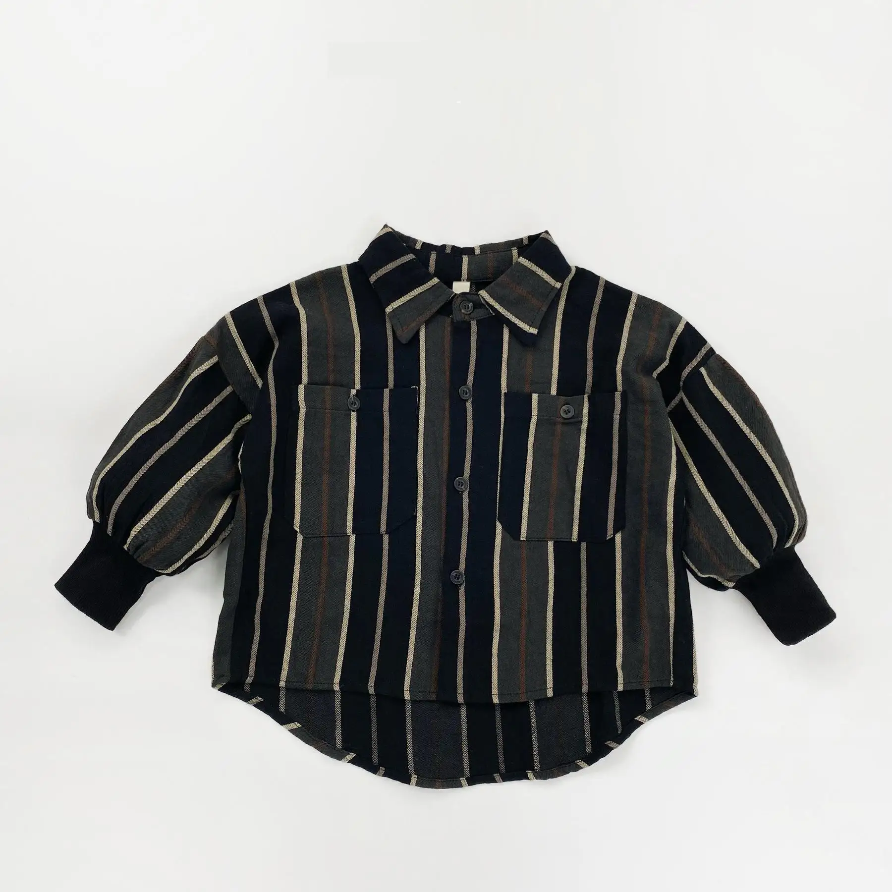 

2026 Spring New Children Long Sleeve Lapel Shirts Cotton Boys Striped Shirts Coat Toddler Girls Casual Jacket Kids Clothes