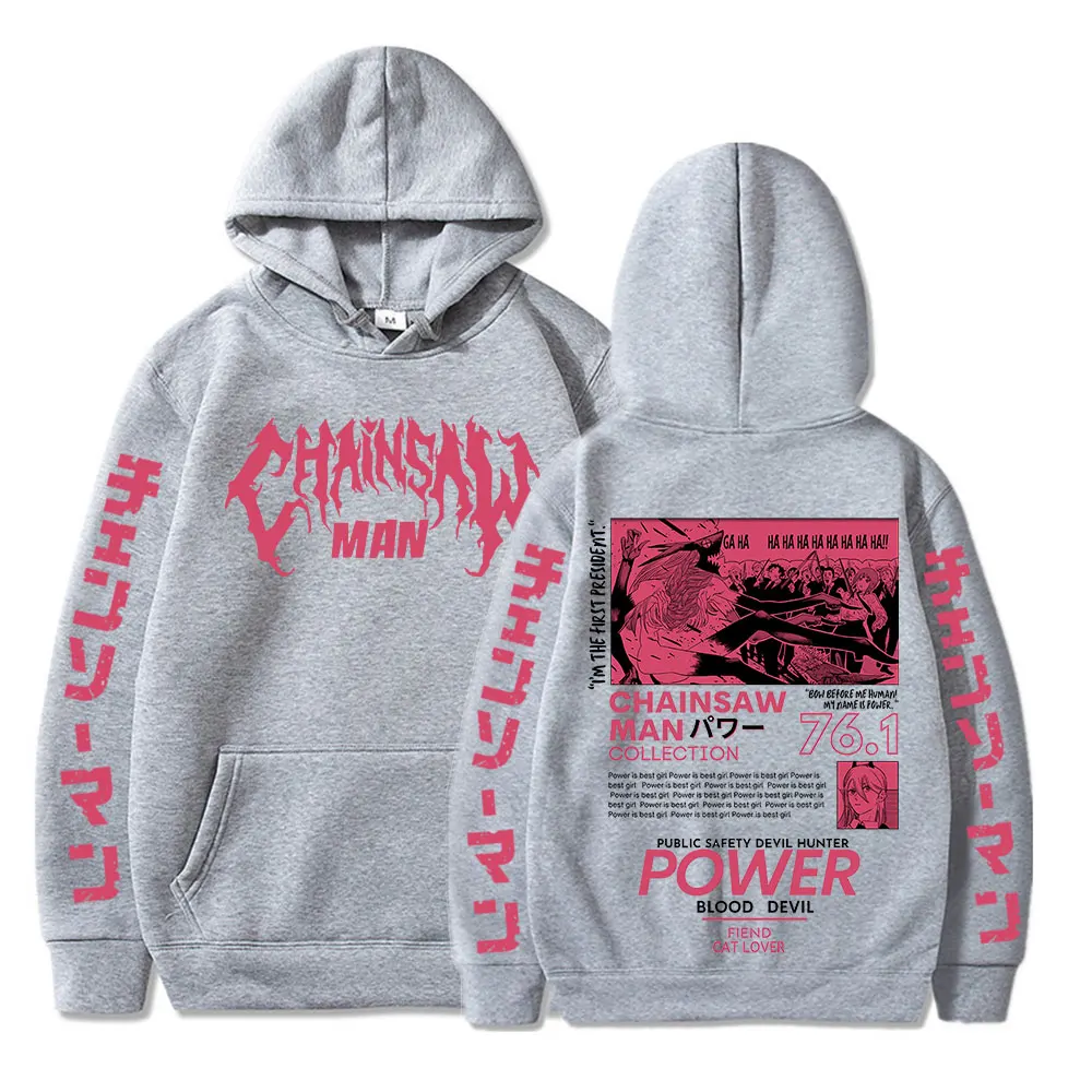 Chainsaw Man Anime Hooded Power Graphic Print Hoodie Men Women Clothes Plus Size Sweatshirt Harajuku Winter Warm Streetwear