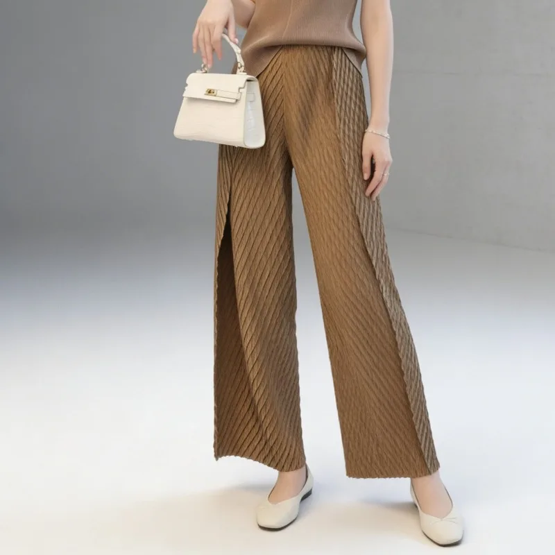 

Оригинальные плиссированные широкие брюки Miyake для женщин, новинка 2026 года, весна-лето, повседневные брюки с высокой талией, свободные, приталенные, длинные, со складками