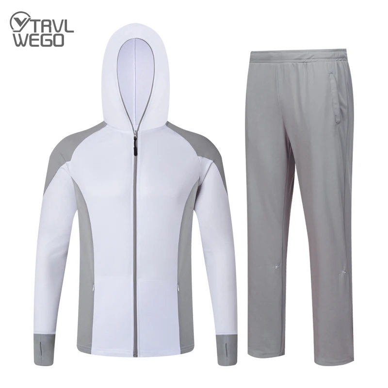 

TRVLWEGO Clothes For Fishing Summer Suit Men Breathable UPF 50+ UV Protection Outdoor Sportswear Hooded Set Pesca Shirt Pants