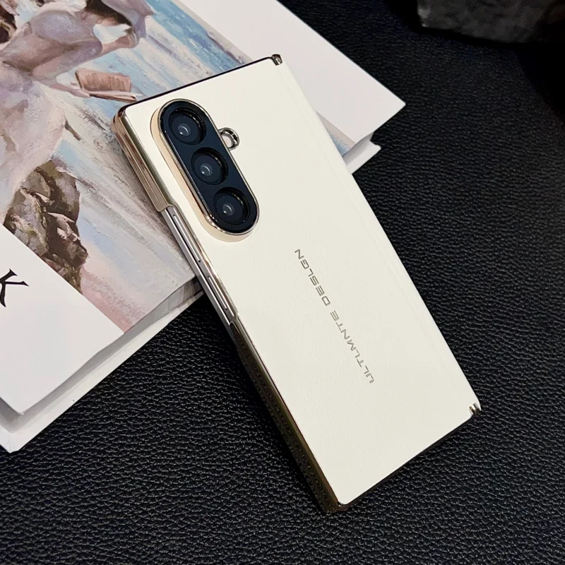 삼성 갤럭시 Z 폴드 7 가죽 비즈니스 케이스 – 풀바디 전기 도금 방지 커버 – 슬림 미니멀리스트 보호 쉘