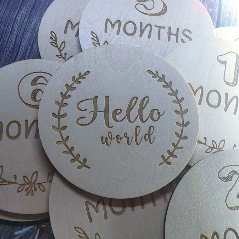 

2 Pcs Newborn Monthly Growth Recording Cards Wooden Birth Commemorative Cards Photography Props Toy W3JF