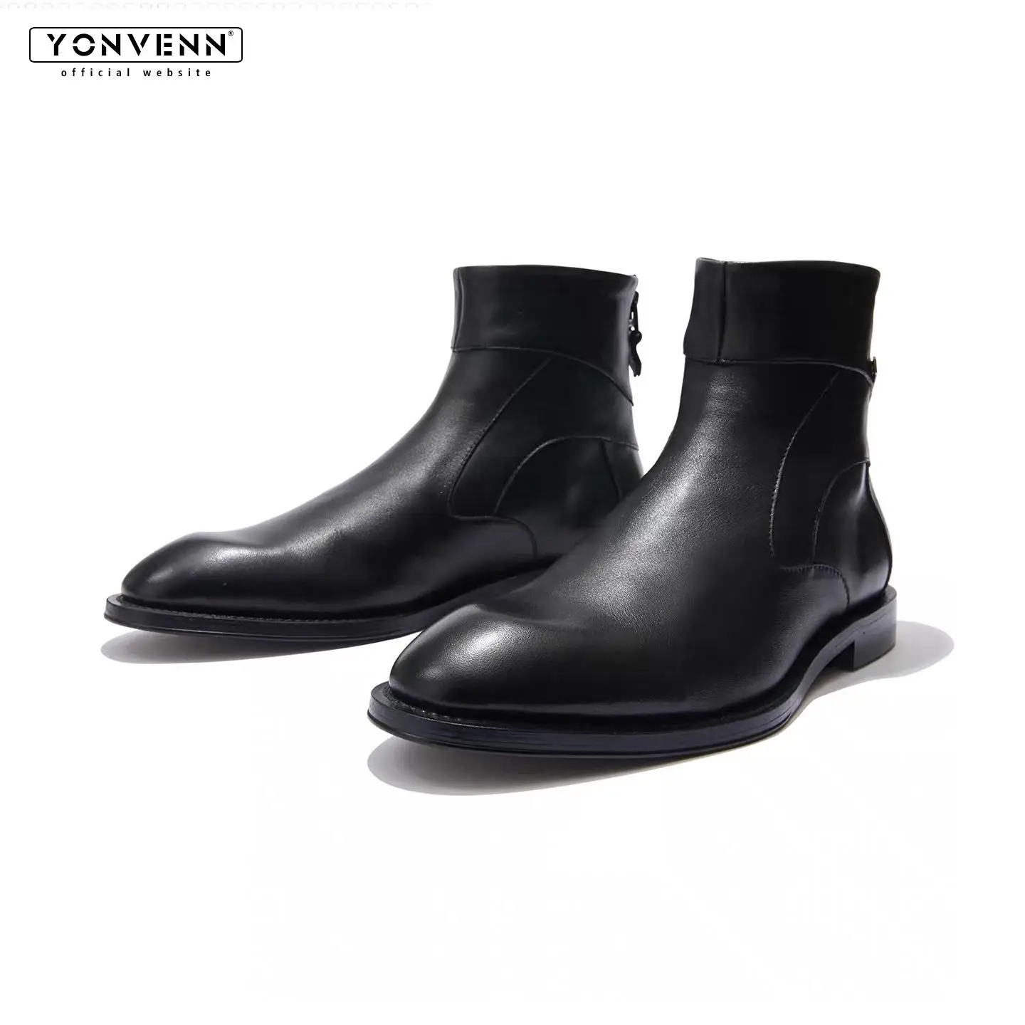 

Diagonal cut retro high-heeled vibe Vibe slender streamlined pointed short leather boots high top Chelsea boots for men