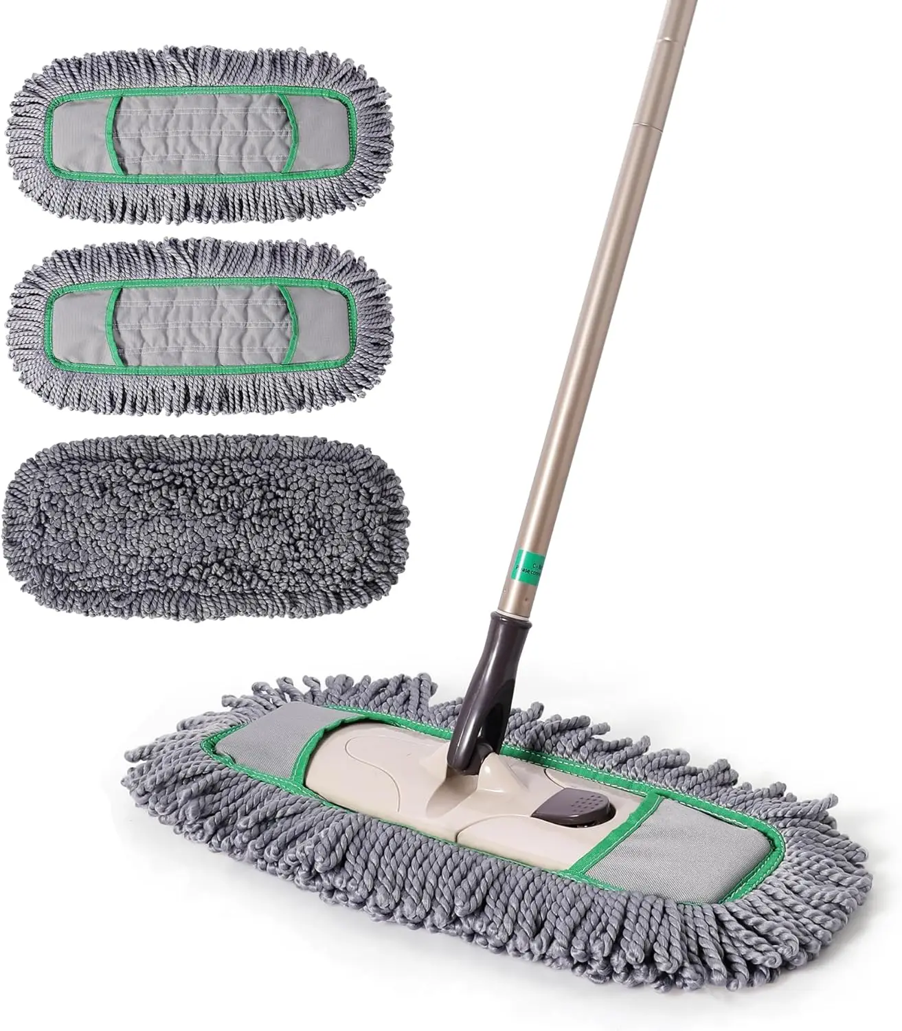 

Professional Floor Mop with 3 Washable Pads, Telescopic Handle for Dust & Pet Hair Cleaning (Grey+Green)