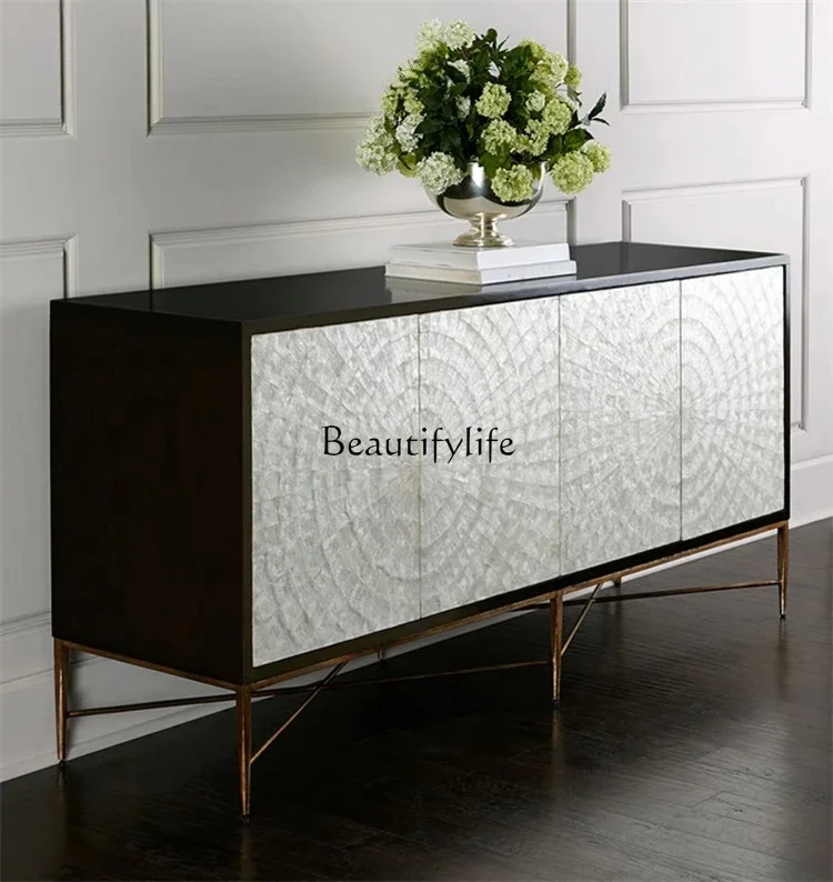 ls 04Nordic American light lussuoso ingresso in acciaio inossidabile ultrasottile decorazione del soggiorno armadietto laterale da pranzo in legno massello