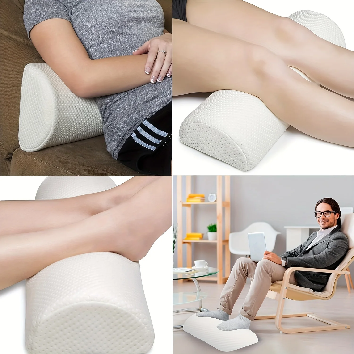 Half Moon Pillow, Memory Foam Leg Pillows for Sleeping Bolster Pillow for Legs Knee Lumbar Support, Semi Roll Pillow for Ankle R