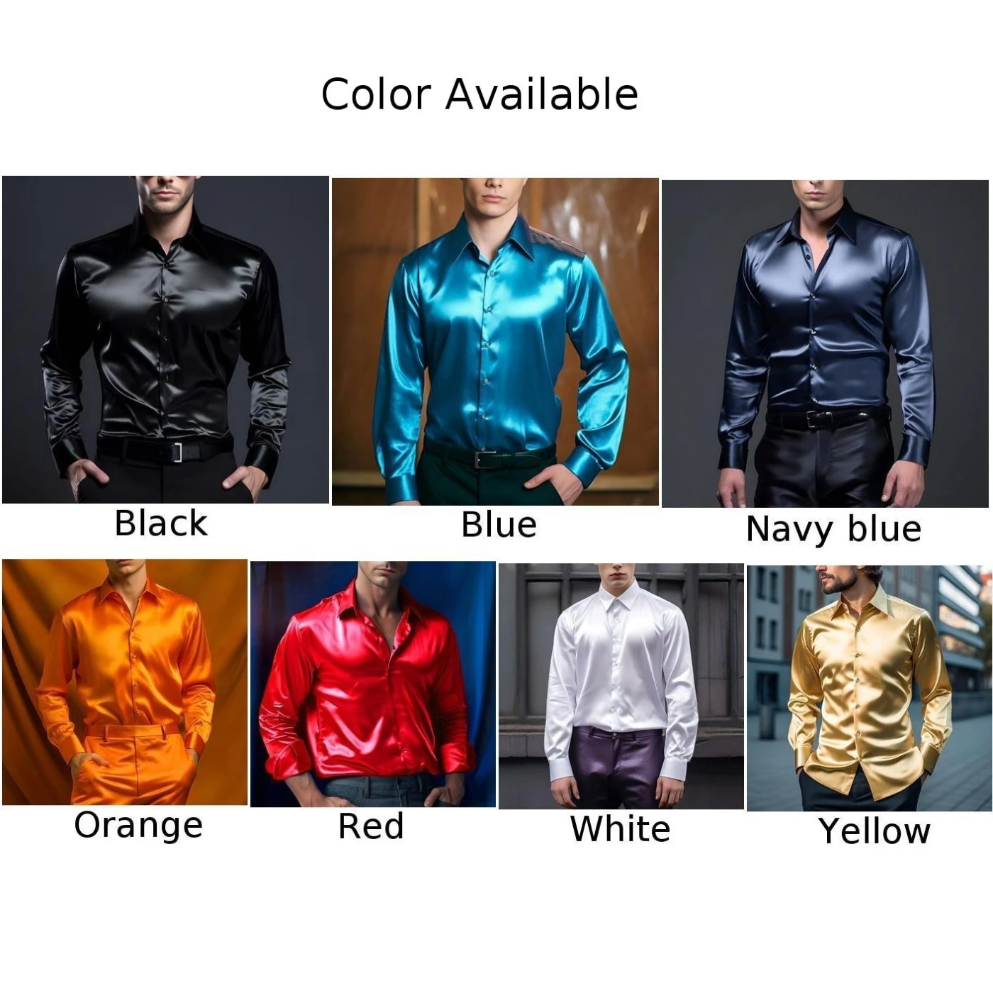 Men\'s Casual Satin Silk Shirts Single Breasted Button Lapel Collar Dress Shirt Slim Fit Fashion Party Long Sleeve Tops Clothing