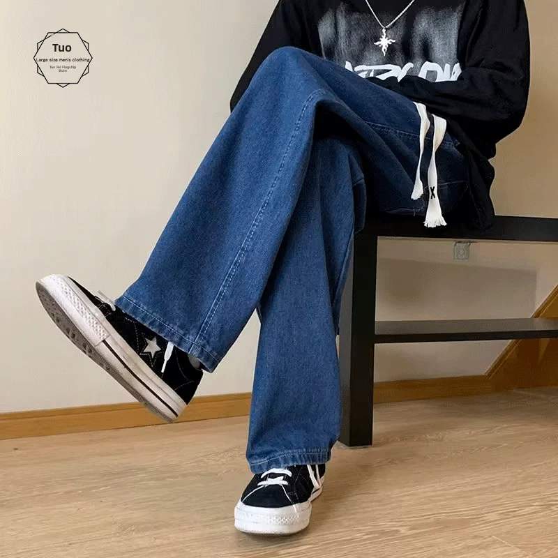 

Мужские джинсы American Sle оверсайз, весенне-осенние, модные, свободные, широкие, длинные брюки, удобные, с эластичной талией, прямого кроя