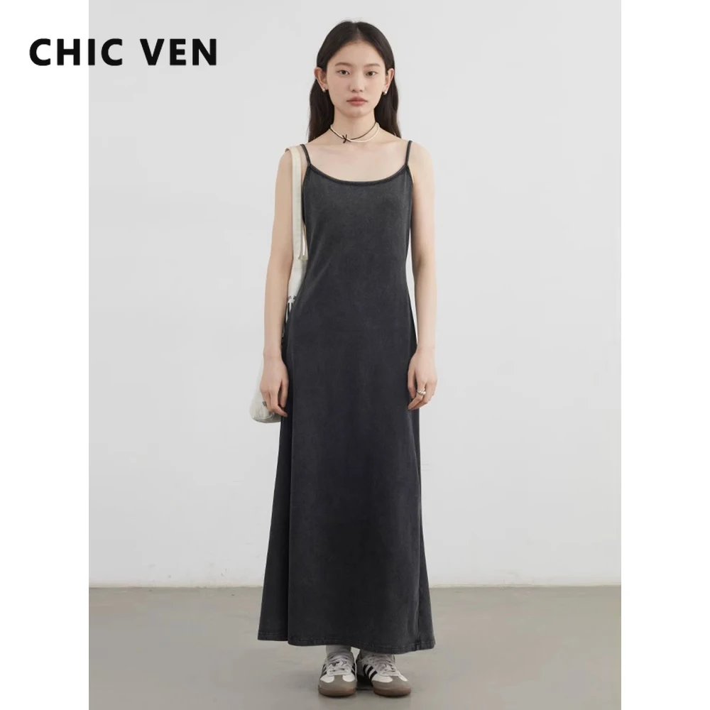 

CHIC VEN Women Dresses Cotton Solid Vintage Camisole Dress A Line Fishtail Skirt Female Long Dress Spring Summer 2025