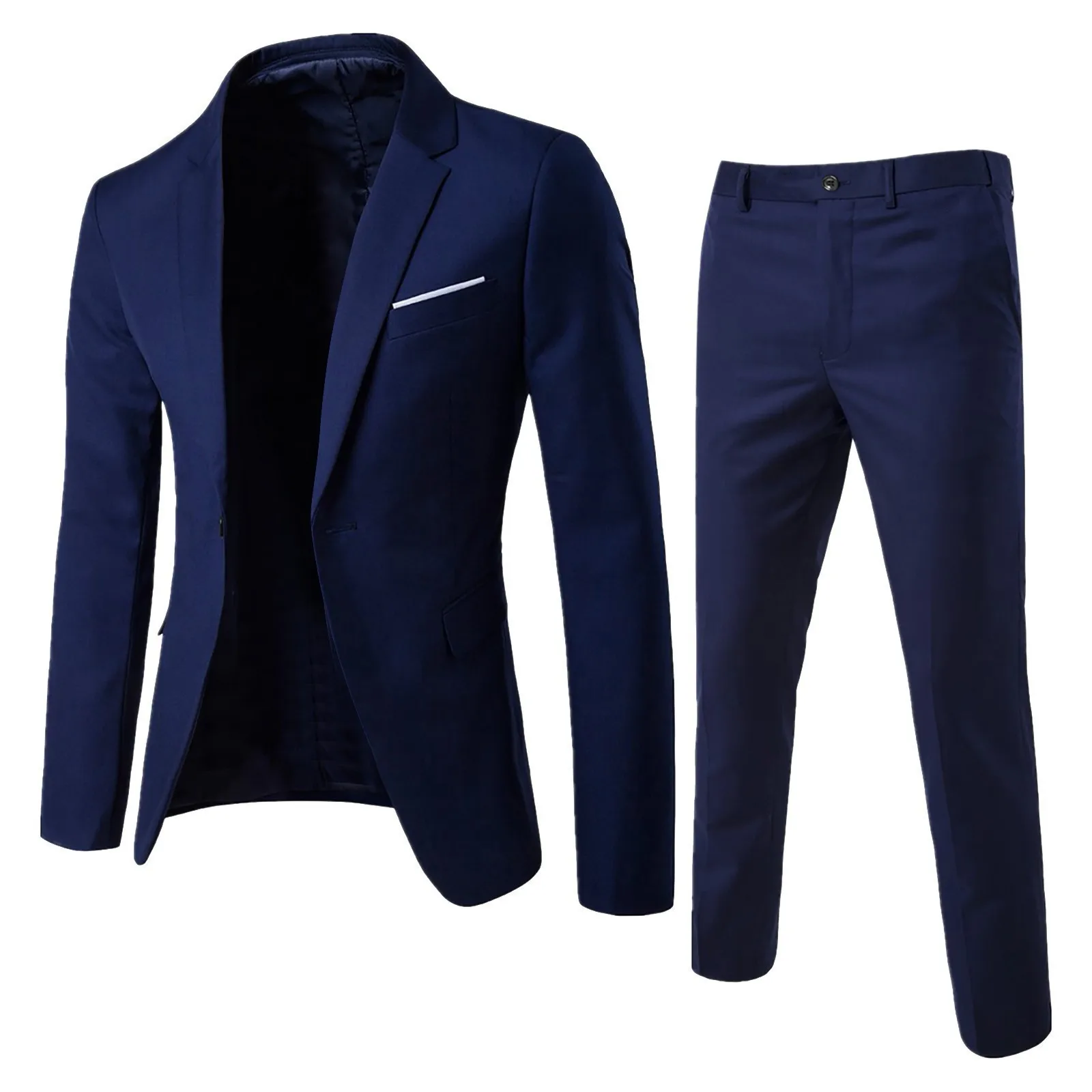 

Casual Men's Two-Piece Suit Set Wedding Attire Stand Fit Cotton 00% Button Decorated Youth ular Sle Autumn Spring Wear