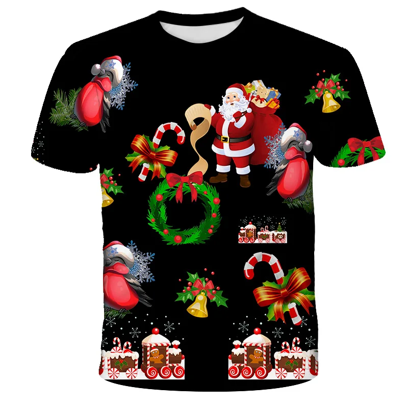 

3-14Ys Kids Clothes Santa Claus With Deer Graphic Tee Shirt Merry Christmas T-shirt Boys Girls T-shirts Children Xmas Tshirt Boy