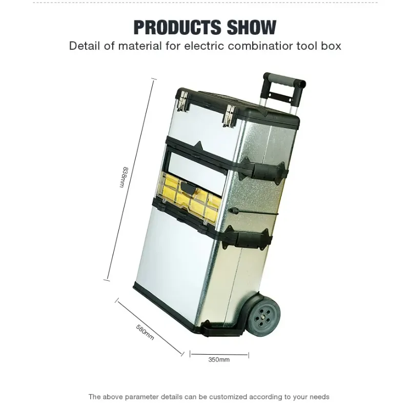 MJ-3166 Telescopisch handvat 23-inch trolleyboxopslag / 580x350x838mm Metalen gereedschapskist met wielen