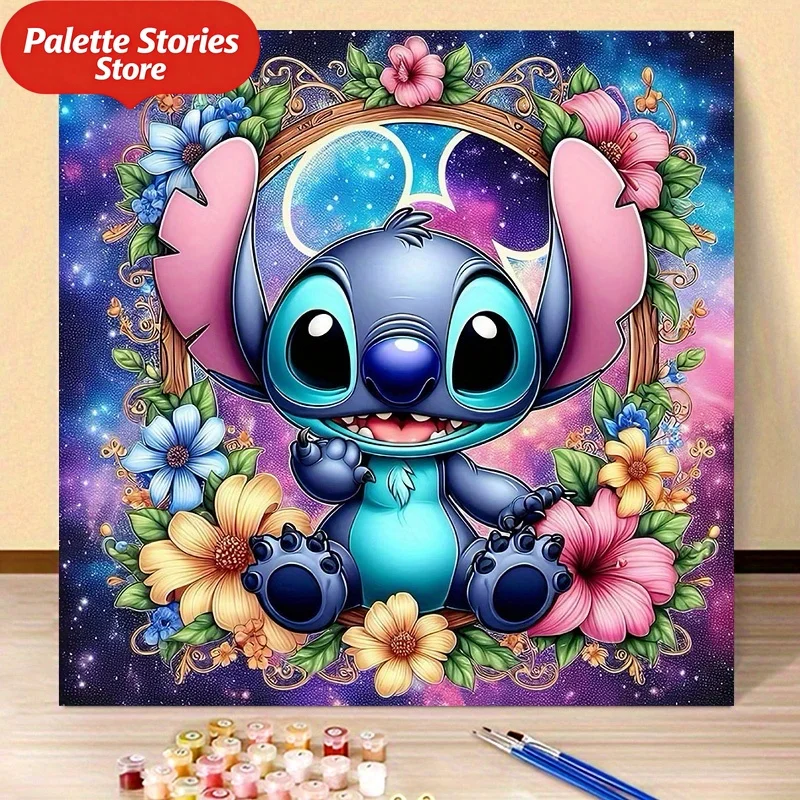 

1pc Adult Digital Painting Kit - Flowers and Stitch, 40×40cm/15.7x15.7 Inches, Beginner-Friendly Art Project, DIY Craft Supplie