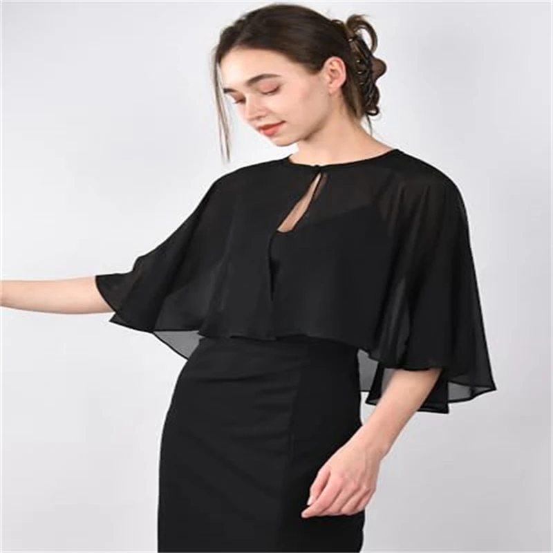 

Womens Elegant Summer Pearl Buckle Capes Ladies Soft Chiffon Wedding Wraps Shrug Bridal Bolero Long Shawl