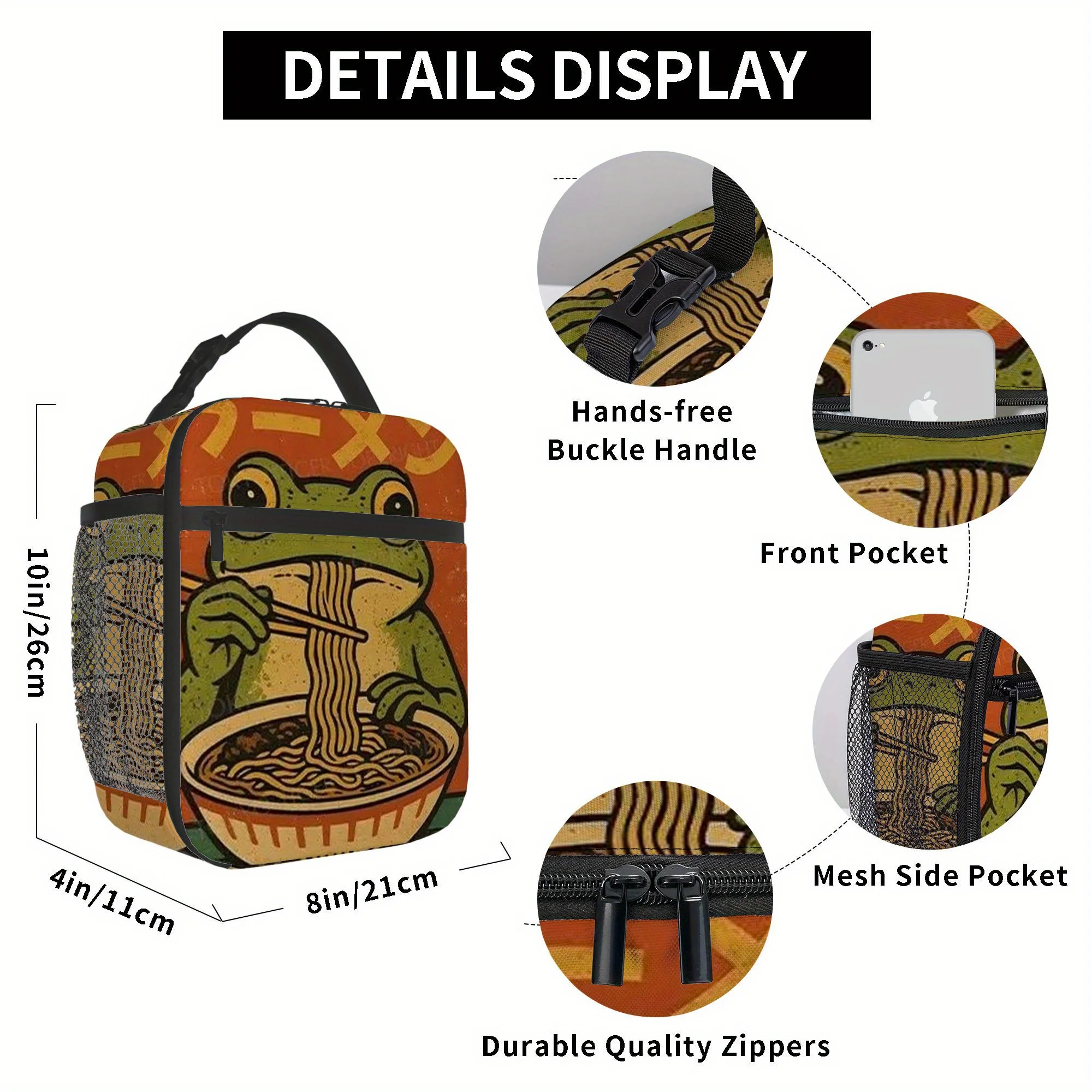 1pc a Thermal Bag Featuring a Frog Eating Noodles with Chopsticks. This Insulated Bag Is Not Intended for Food Contact