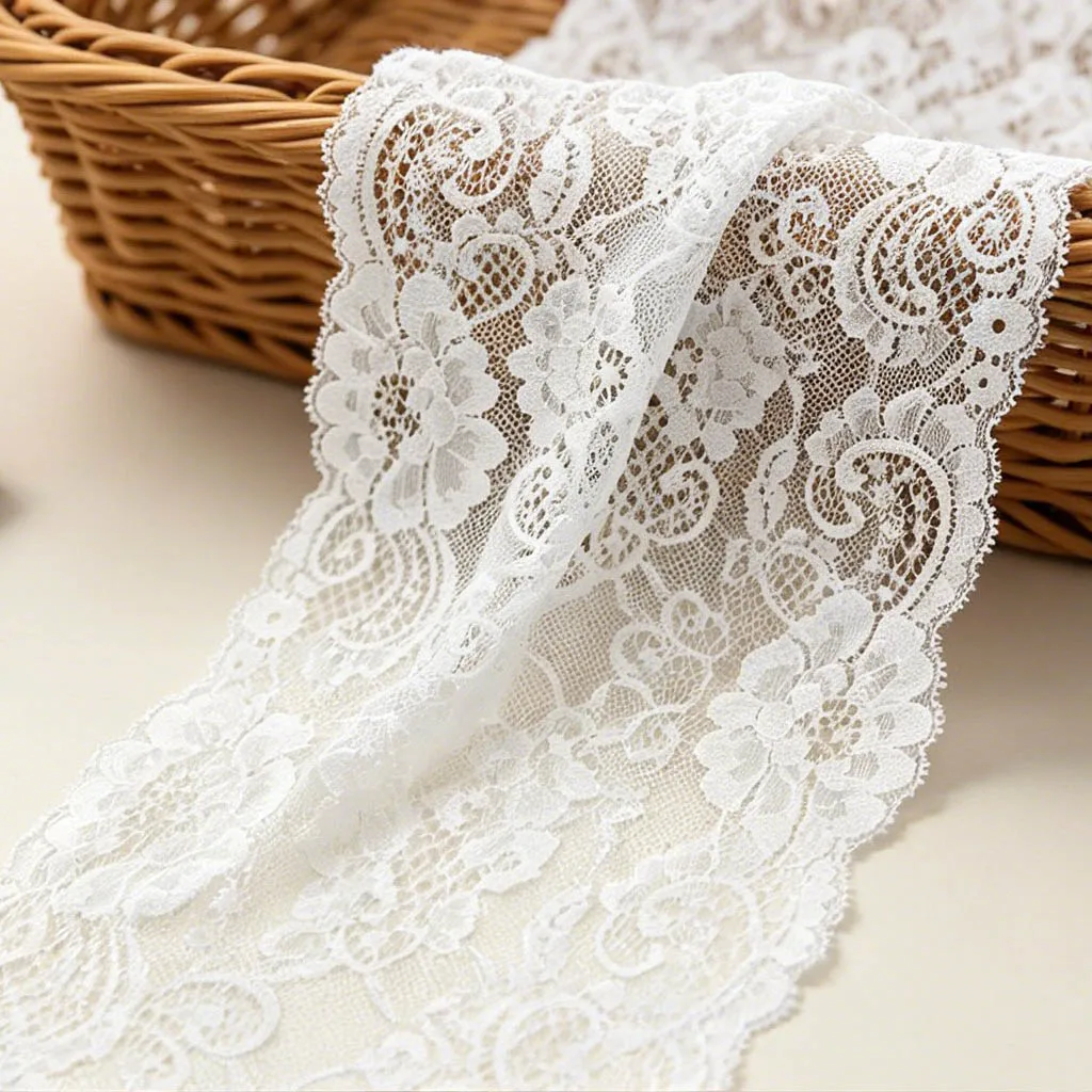 (3 meters/lot) 170ｍm White Elastic Lace Fabric French Hollow Underwear Stretch Lace Trim Manual DIY Wrapping Gifts Ribbon